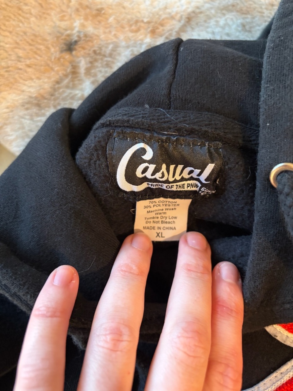 Black Hoodie with Red 'R' Chest Patch - Classic Pullover - Picture 3 of 3